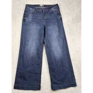 Frye & Co. Jeans Women’s Sz 12 Blue High-Rise Wide Leg Stretch Denim Boho Travel